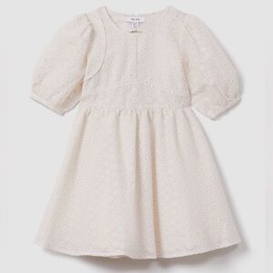 REISS Lola Dress | Metallic Polka Dot Dress in Ivory, Size 6-7